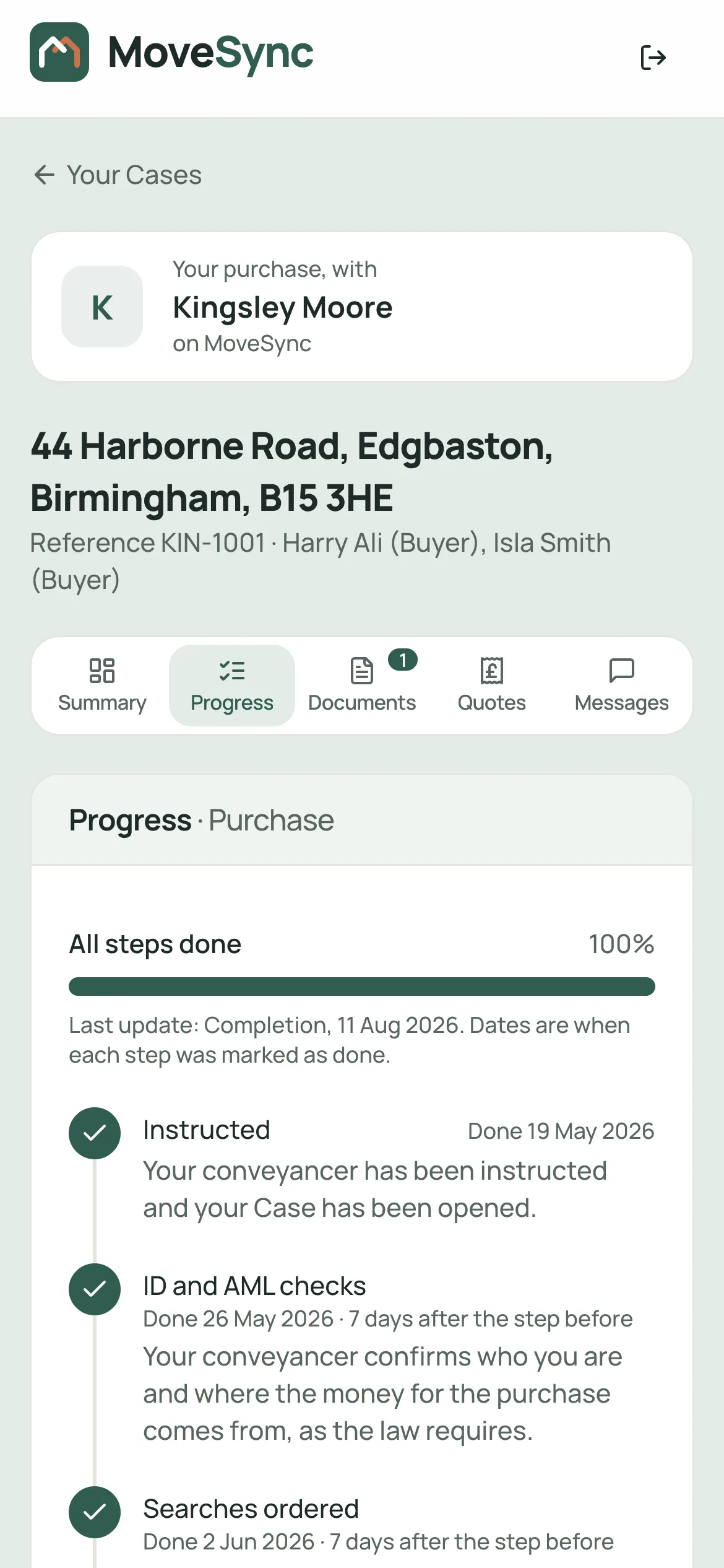 A Case's progress, step by step